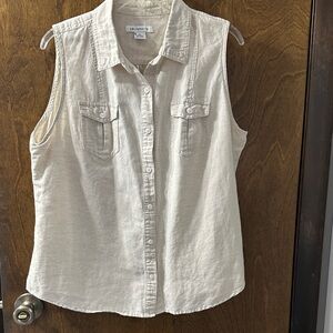 Liz Claiborne Women's Beige Sleeveless Button Down Shirt, XL